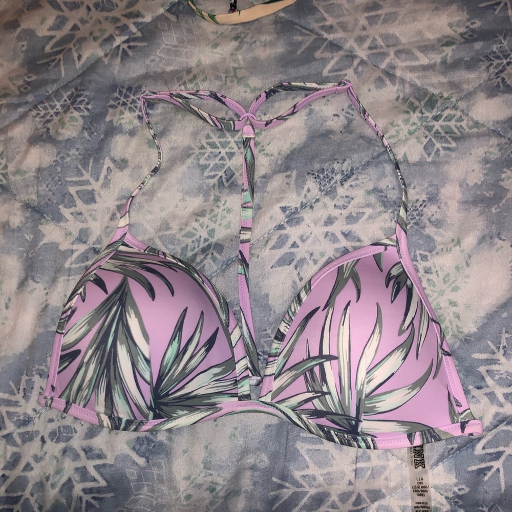 Purple print triangle bikini top